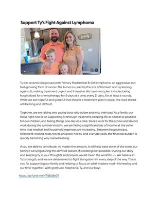 Ty Endicott-son of Rochella Endicott diagnosed with Lymphoma